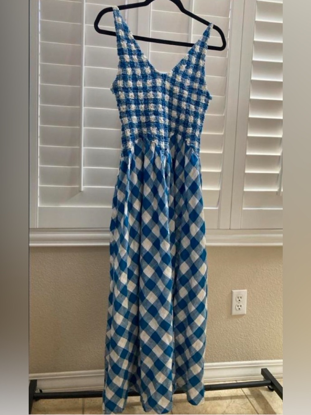 Free People Blue cream and White Gingham Maxi Dress - Sleeveless Summer Dress